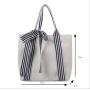 Top Quality Fashion Large Capacity Shoulder Bag Women Daily Canvas Tote Shopping Handbag With Striped Bow Handle
