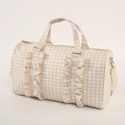 Custom Low MOQ Plaid Handbag Woman Nylon Gingham duffle bag Frills Chequer Weekend Bag