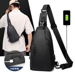 Wholesale Custom PU Leather USB Charging Sport Crossbody Sling Bag Travel Hiking Male Anti-Theft Chest Bag
