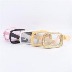 Keymay RTS No MOQ Personalized Chenille Letter Patches Transparent PVC Clear Stadium Bags Waterproof Waist Pack Clear Belt Bag