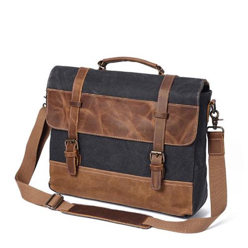 Wholesale men shoulder crossbody canvas bags high quality Retro Oil Wax canvas travel work school laptop briefcase bags for men