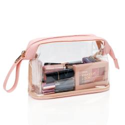 Gelory High Quality Travel Clear Makeup Bag Customized Logo Transparent Plastic PVC Zipper Cosmetic Toiletry Bag Waterproof