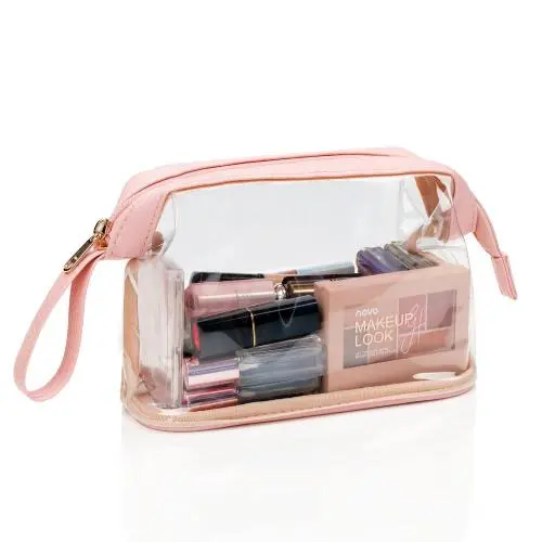 Gelory High Quality Travel Clear Makeup Bag Customized Logo Transparent Plastic PVC Zipper Cosmetic Toiletry Bag Waterproof