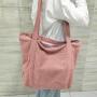 New Fashion Custom Logo Corduroy Fabric Tote Travel Product Shopping Bag Pink Velvet Student School Storage Handle Bag