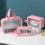 Fashion Custom Printed PU Lady Organizer Toiletry Bag Durable Waterproof Clear Travel Makeup Cosmetic Bag 3pcs Set