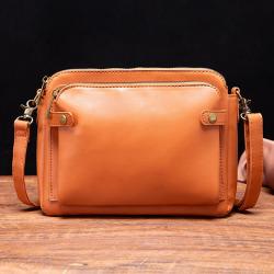 Customized Men's Leather Shoulder Crossbody Bag Three Layers High-Capacity Leather Sling Bag