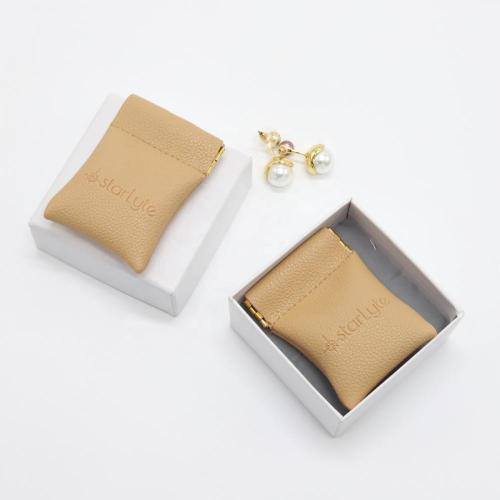 Custom Emboss Logo Closing Magnet Leather Flap Jewelry Ring Earring Storage Packaging Bag Luxury Leather Jewelry Pouch