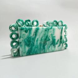 New Fashion Circle Ladies Clutches Wedding Hand Bag Bridal Handbag Metal Chain Ring Designer Acrylic Clutch Evening Bags