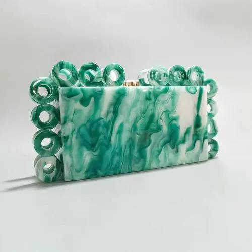 New Fashion Circle Ladies Clutches Wedding Hand Bag Bridal Handbag Metal Chain Ring Designer Acrylic Clutch Evening Bags