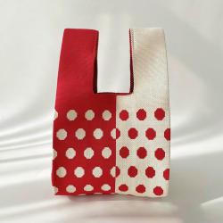 ZWY247 Wholesale Trendy Color Blocking Polka Dot Girls Knitting Bag Polyester Lightweight Small Handbag Daily Shopping Wristlet