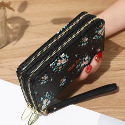 ZR754 Women's Wallet Long Handbag PU Double-layer Zipper Coins Wallet Purse Stylish Contrast Color Mobile Phone Bag Card Holder
