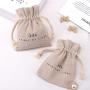 Eco-Friendly Small Natural Jute Jewelry Packaging Pouch Custom Logo Printed Reaycled Burlap Gift Jute Drawstring Bag