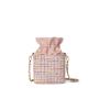 Factory Wholesale Elegant Tweed Drawstring Womens Bucket Bags Pu Leather Metal Chain Custom Logo Stylish Ladies Crossbody Bags