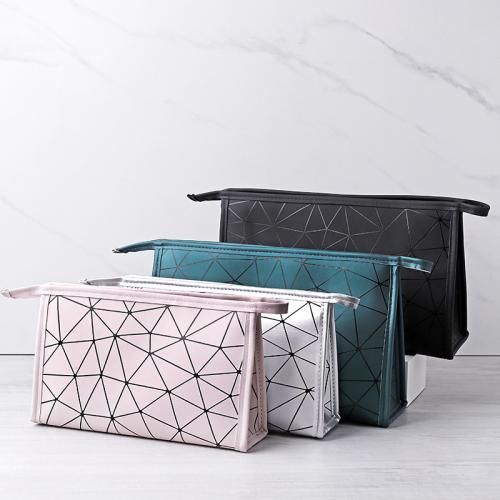 2024 Custom Multicolor Two Sizes Lingge Geometric Waterproof PU Cosmetic Bag Women Cosmetics Storage Bag Wholesale