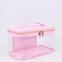 New Design Custom Chenille Letter Patches Nylon Transparent Portable Zipper Makeup Bag Travel Toiletry Clear Cosmetic Bag