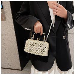 Summer popular hollow out plastics pearl bag ladies handbag chain shoulder crossbody bag for girls