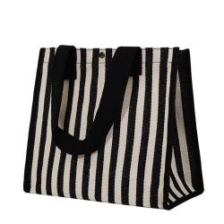 HR127 Folding Portable Shopping Bags Canvas Environmental Protection Waterproof Storage Bags Striped Storage Shoulder Handbag