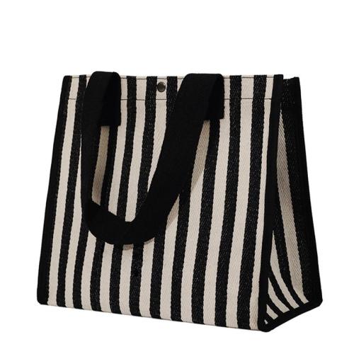 HR127 Folding Portable Shopping Bags Canvas Environmental Protection Waterproof Storage Bags Striped Storage Shoulder Handbag