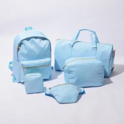 Stock Multi Color Nylon Ice Blue Basics 5 Piece Packing Cosmetic Bag Waist Bag Backpack Makeup Travel Bag Set