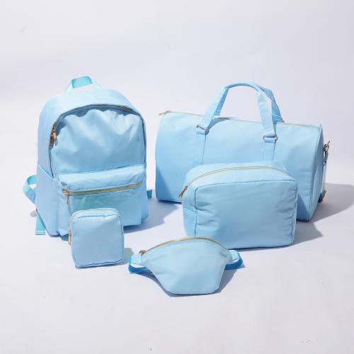 Stock Multi Color Nylon Ice Blue Basics 5 Piece Packing Cosmetic Bag Waist Bag Backpack Makeup Travel Bag Set