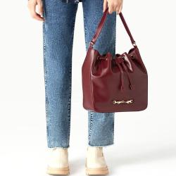 Burgundy Falbala Custom Handbag Custom Size Printed Logo Bucket Bags Large Capacity Handbags