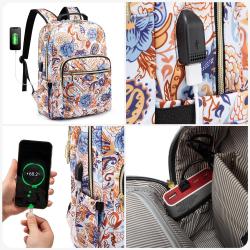 2023 LOVEVOOK New flower print college office business stylish usb computer rucksack 15.6inch travel women's laptop backpack
