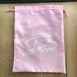 Flexography Custom Logo Printed Pink Satin Hair Dust Bag For Wig Package Satin Drawstring Pouch