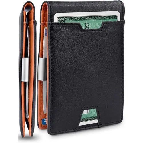 Rfid Men Front Pocket Wallet Leather Money Clip Card Holder Bifold Pu Leather Money Clip Wallet