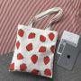 2024 New Strawberry Printed Reusable Canvas Bag Cartoon-Patterned Shoulder Bag Large Capacity Shopping Tote Bag