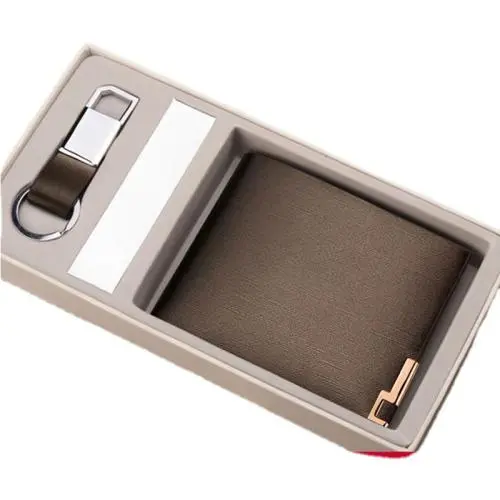 Leather Key Chain Wallet Gift Set for Men Custom Vegan PU Leather RFID Blocking Bifold Wallet