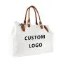 Designer Luxury Women Waterproof Extra Large Cotton Canvas Beach Bag with Leather Handle