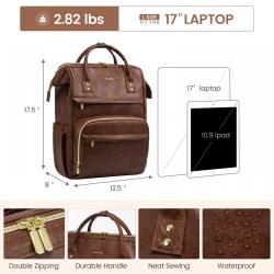 LOVEVOOK Fashion Vintage Leather Backpack 15.6 in Leather Laptop Backpack Teacher Nurse Work Carry On Travel Backpack for Women