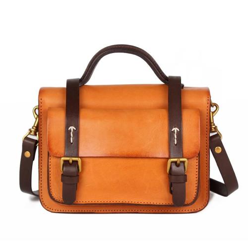 2024 Custom Vegetable Tanned Genuine Leather Satchel Bag For Women Retro Handbag