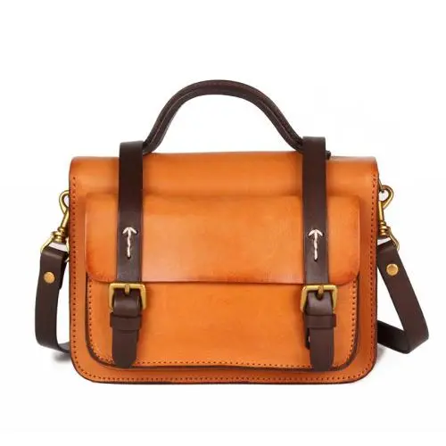 2024 Custom Vegetable Tanned Genuine Leather Satchel Bag For Women Retro Handbag