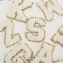Factory Direct Sale Stock New Custom Designer Patches Embroidery Adhesive White Chenille Glitter Greek Letter Patches
