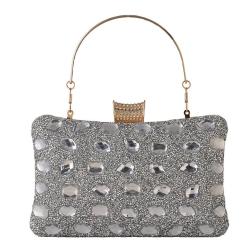 New arrival lady evening hand bag ladies trendy gold chain rhinestone clutch bag women evening bag 2024