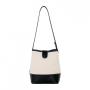 Korean Version New Fashion Art Canvas Handbag Simple Pleated Underarm Bag PU Spliced Bucket Bag for Women