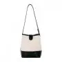 Korean Version New Fashion Art Canvas Handbag Simple Pleated Underarm Bag PU Spliced Bucket Bag for Women