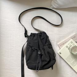 Drawstring Ruffles small messenger bag women soft nylon crossbody bucket bags fashion simple ladies shoulder bags
