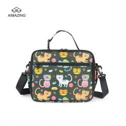 Waterproof Cooler Lunch Bag For Kids Easy Clean Outdoor Cooler Bag Cat Pattern Picnic Hand Bag