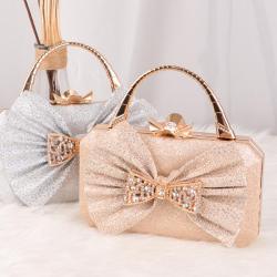 New sequin small square bag single shoulder crossbody handbag banquet bowknot clutch bags dress diamond inlaid evening bag