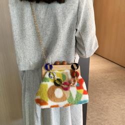 New Fashion Versatile Plush and Western Style Contrast Color Single Shoulder Crossbody Bag