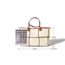 2024 Custom Handmade Woven Canvas Tote Bag For Women Luxury With Genuine Leather Purse
