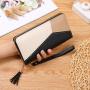 New Women's Large Capacity Zipper Tassel Hand Bag Wholesale Contrast Stitching soft leather Wallet Waterproof