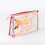 Gelory Custom Laser Logo Plastic PVC Pink Jelly Glitter Makeup Bag Women Travel Toiletry Cosmetic Bag Holographic