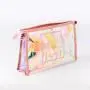 Gelory Custom Laser Logo Plastic PVC Pink Jelly Glitter Makeup Bag Women Travel Toiletry Cosmetic Bag Holographic