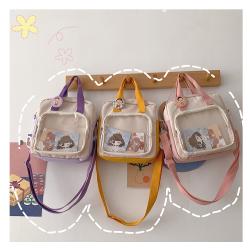 Custom Tote bag canvas with transparent window PVC decorative zipper single shoulder oblique span niche plus logo