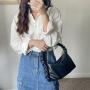 2024 Design Twist Handle Handbag High Quality PU Leather Bright Color Messenger Bag Detachable Chain Shoulder Bag Women
