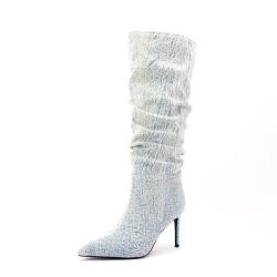 Botas De Invierno 2022 New Fashion Slouch Boots Women Suede Leather Denim Pointed Toe Thin High Heels Long Boot Knee High Boots