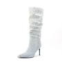 Botas De Invierno 2022 New Fashion Slouch Boots Women Suede Leather Denim Pointed Toe Thin High Heels Long Boot Knee High Boots
